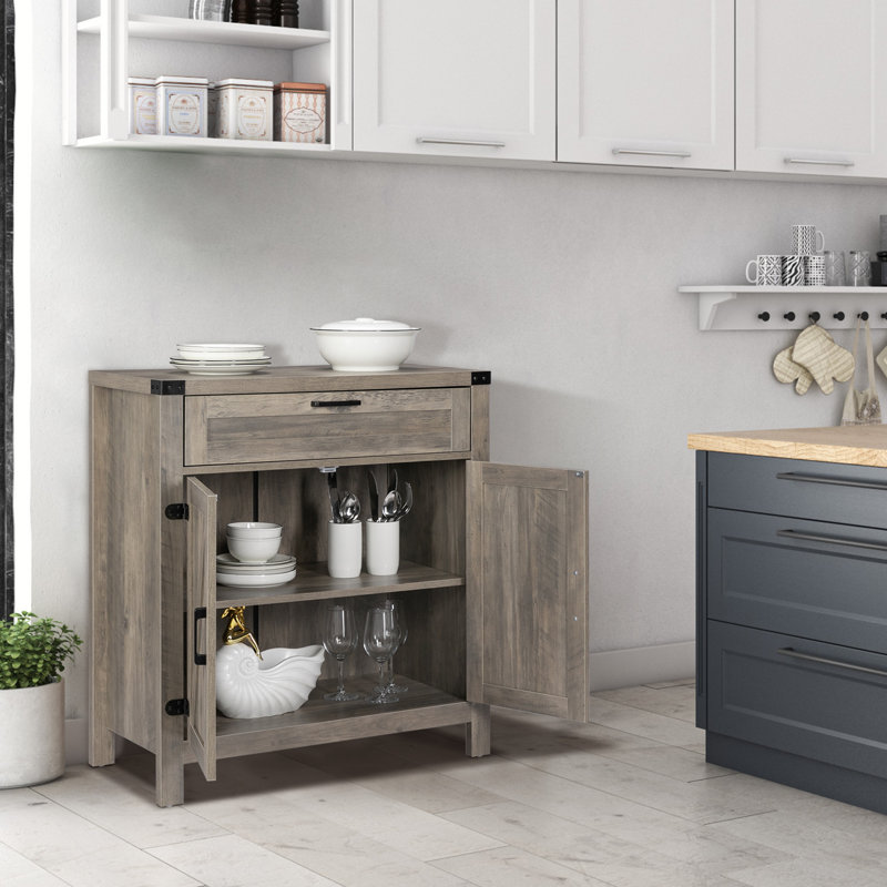Buffet gris avec porte de grange et tiroir