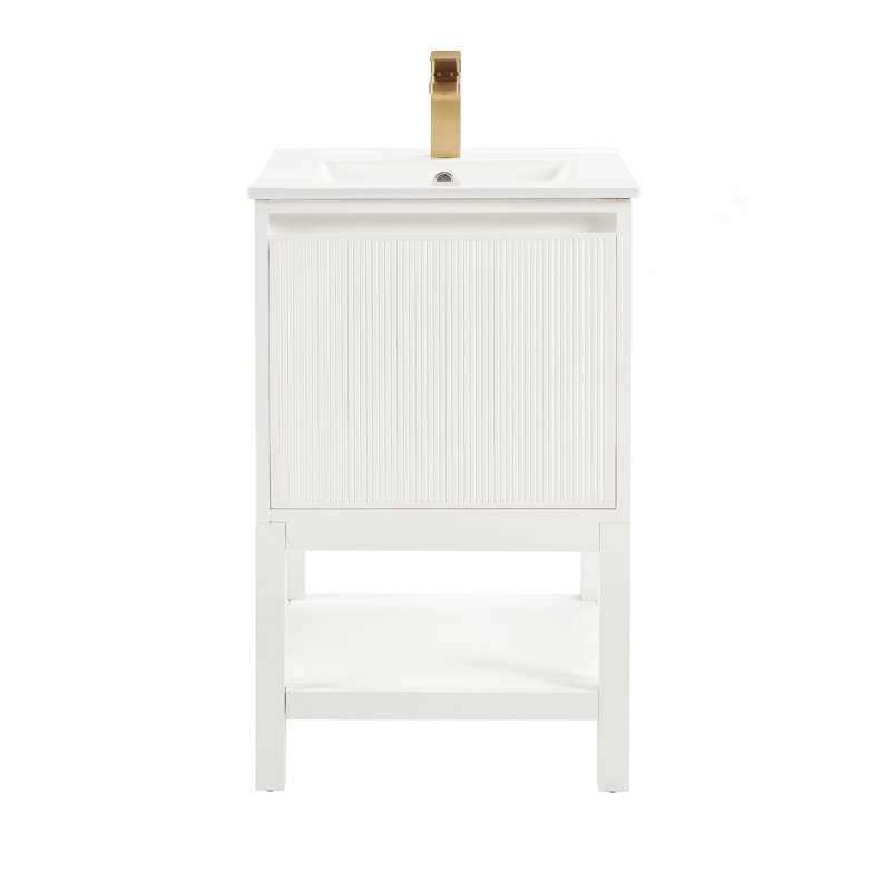 Meuble-lavabo en bois avec tablette réglable, Blanc