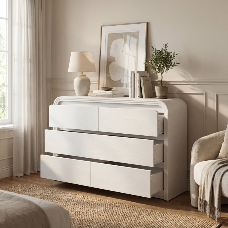 Commode décorative à 6 tiroirs Curved Edge, Blanc