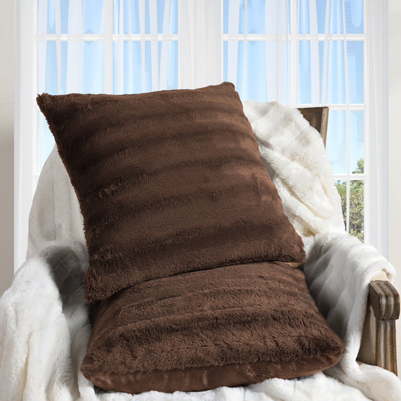 Rust Faux Fur and Micro Plush Throw Pillow Set