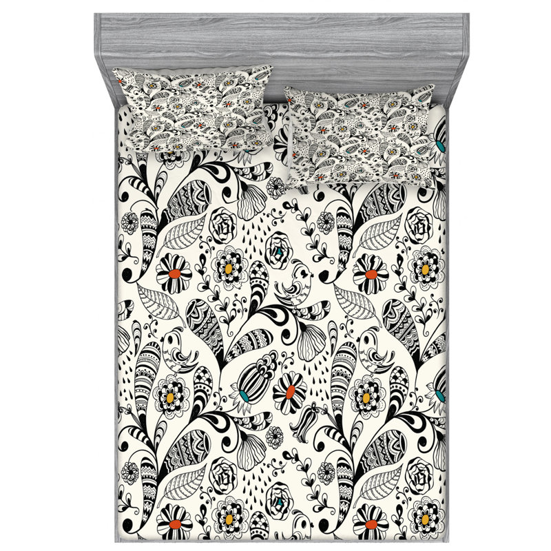 Microfiber Floral Sheet Set, Queen Sheet Set with Fitted Sheet