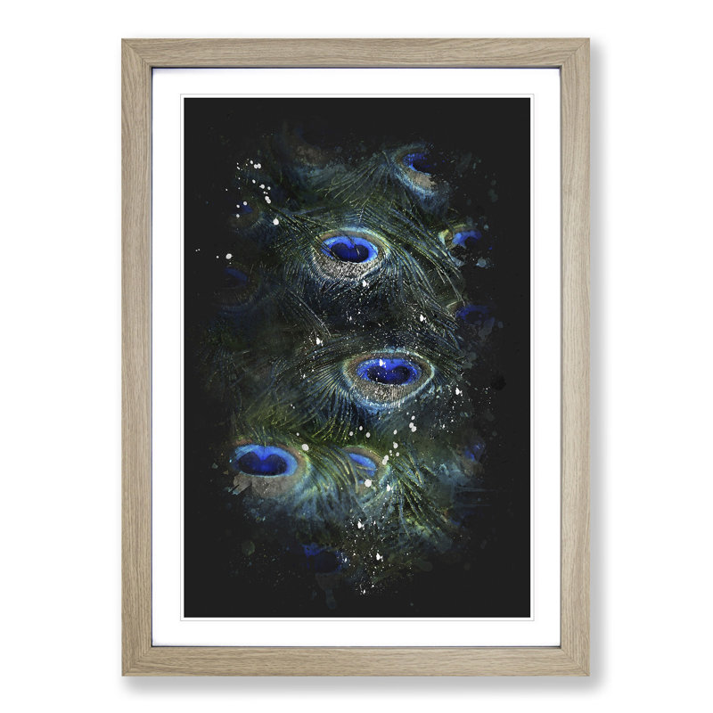 The Feathers of a Peacock - Picture Frame Painting Print on MDF, Oak Framed, 87cm H x 62cm W x 2cm D