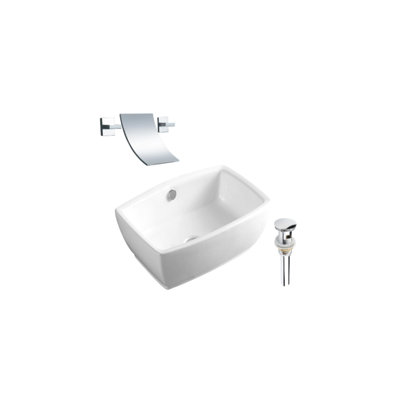 DROP Bath And Kitchen 10'' White Ceramic Rectangular Bathroom Sink with Faucet and Overflow