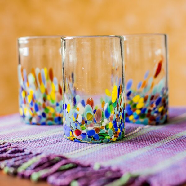 Hand Blown Colorful 8 oz Wine Glasses (Set of 6) - Confetti Festival