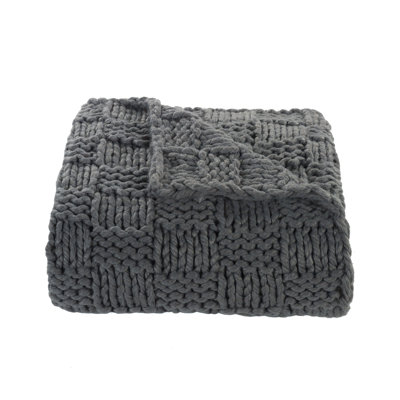 Jessica Hand Knitted Solid Textured Chess Pattern 50x60 Inch Soft Throw Blanket
