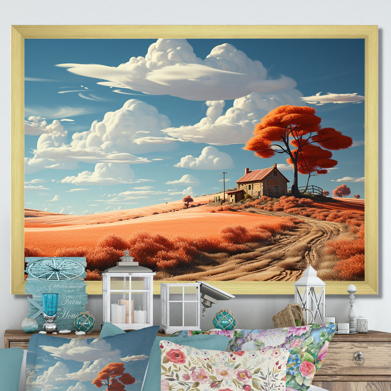Dreamy Farm Hues Landscape, Cadre doré simple, H 30 po x l 40 po x P 1,5 po