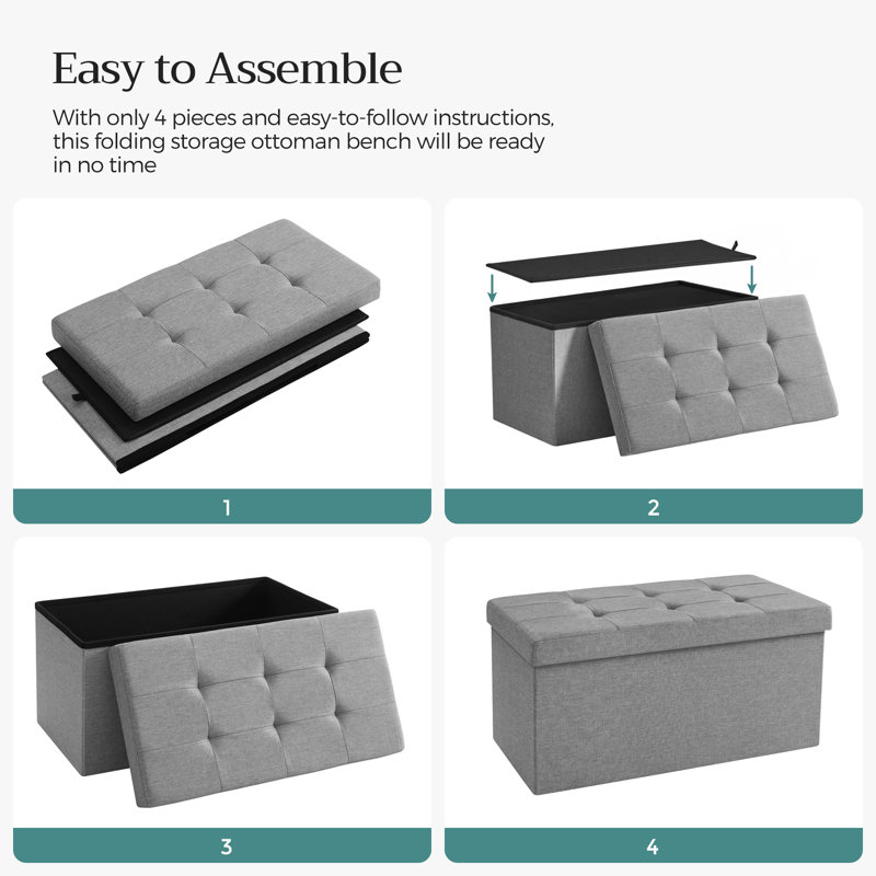 Folding Storage Ottoman Bench, Gray