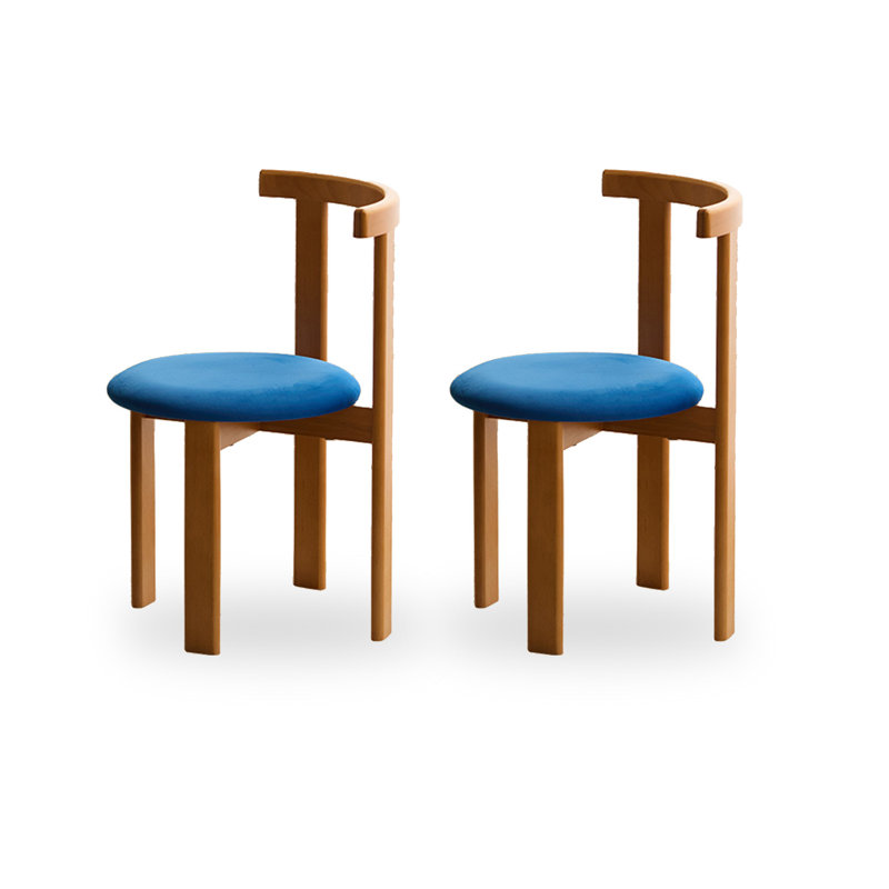 Chaise de salle à manger rembourrée en bois massif avec dossier en bois massif, Bleu