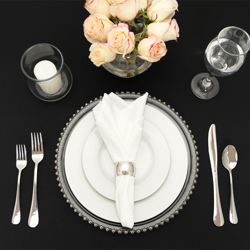 Elegant Silver Beaded Rim Glass Charger Plates, Set of 8