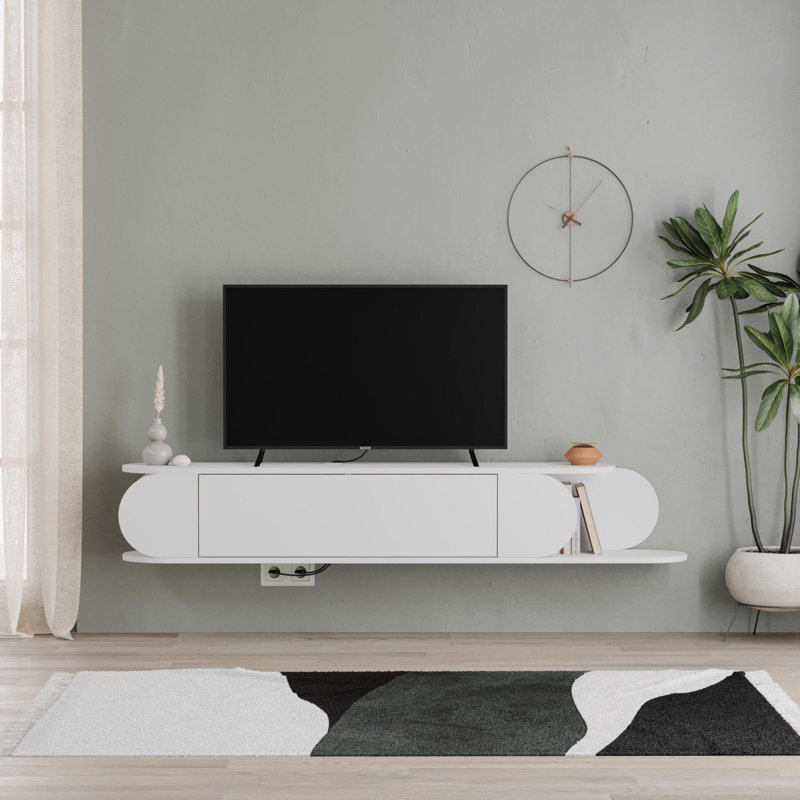 Tone Modern Wall Mounted TV Unit Stand SandsTone with Storage, White