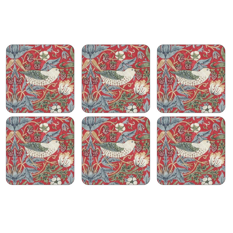Morris & Co, Strawberry Thief - Coasters, Red