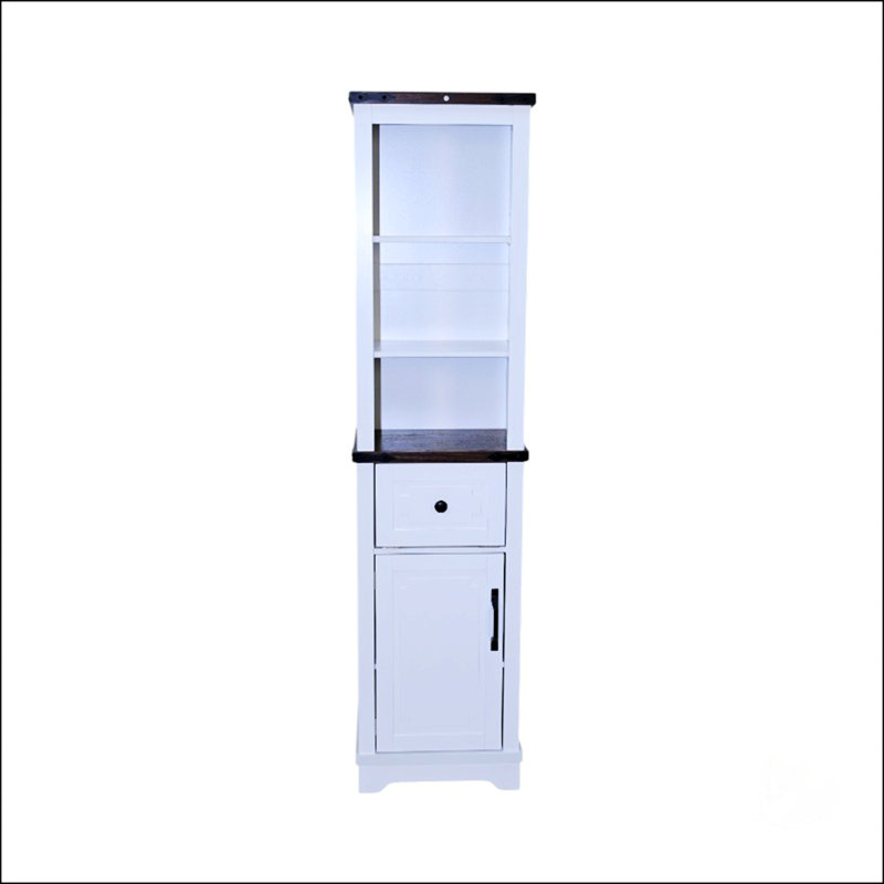 Armoire étroite, Blanc/noyer