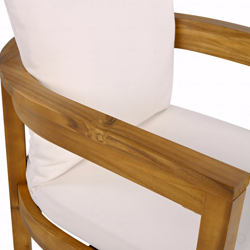 Ensemble de 2 chaises de patio d'extérieur en bois d'acacia avec coussin beige