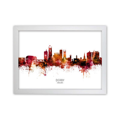 Derby England Skyline Red City Name by Michael Tompsett - Print