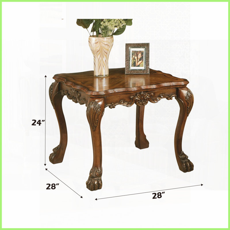 Table basse en chêne cerisier avec finition brossée à la main rétro - charme rustique Pieds à griffes stables pour le salon