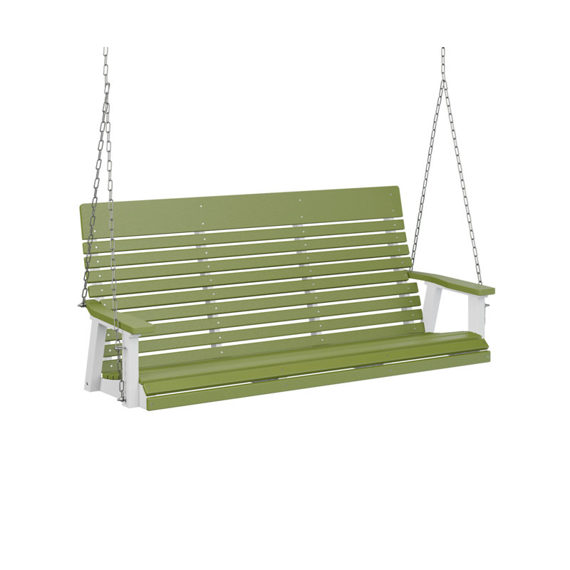 Balancelle à dossier décontracté à trois places avec chaînes en zinc Berlin Gardens, 64", Vert kiwi / blanc