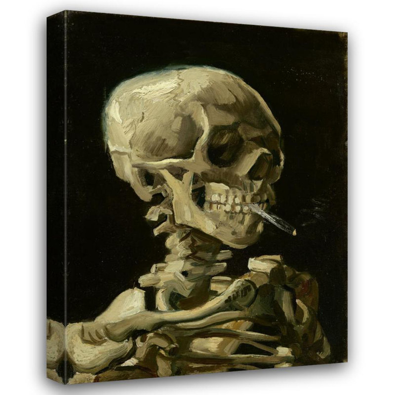 "Tête de squelette avec une cigarette allumée" par Vincent Van Gogh - Toile tendue avec châssis, H 24 po x l 17 po