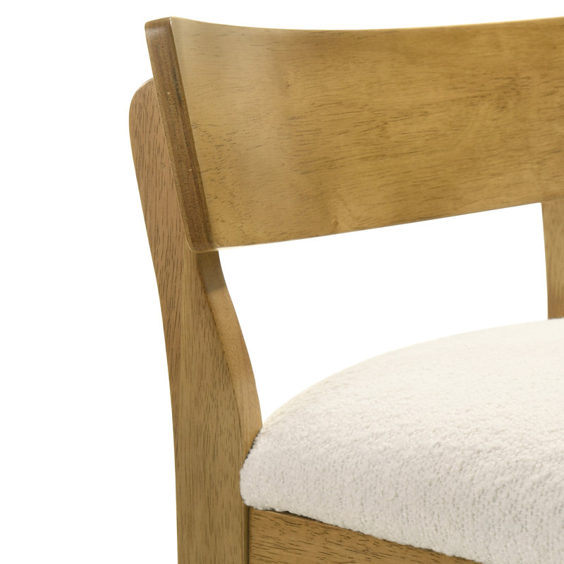 Merie Modern Transitional Wood Counter Height Kitchen Bar Stool In Amber Glow Finish With White Boucle Fabric Upholstered Seat - Set Of 3