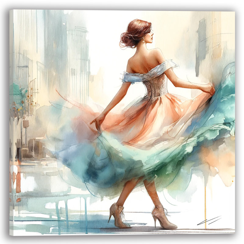 «City Elegance Watercolor Line Art», art mural sur toile tendue, H 20 po x l 20 po x P 1,5 po