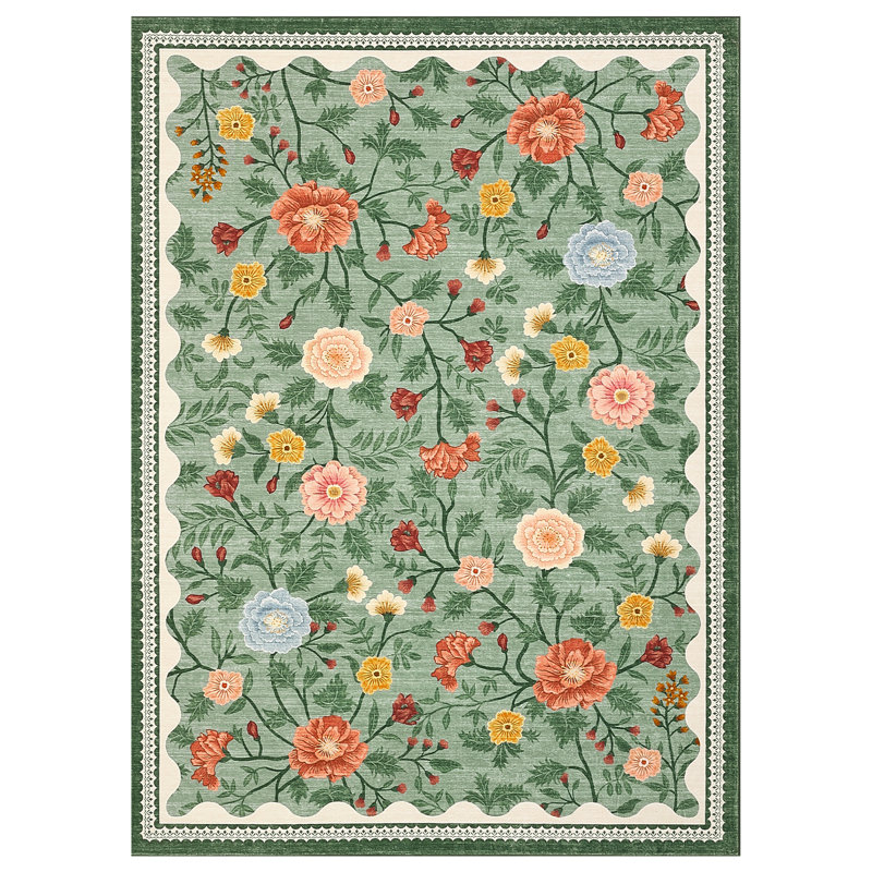 9x12 Area Rugs for Living Room Non Slip Farmhouse Floral Print Accent Carpet Non Shedding Low Pile Ultra Soft Flower Indoor Floor Carpet for Girls Room, Bedroom, Nursery, Green