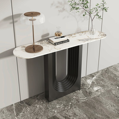 Console ovale en pierre frittée; acier inoxydable