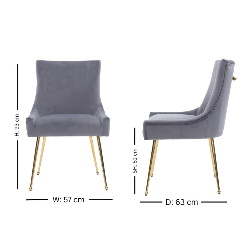 85cm H Tufted Velvet Upholstered Metal Upholstered Back Side Chair, Grey