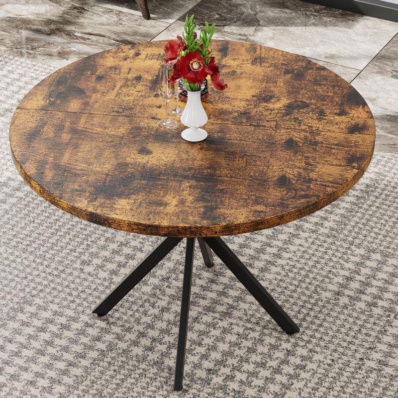 "Mid-Century Modern Brown Round Dining Table - 39" Space-Saving Design, 220 lbs Capacity & Adjustable Legs (Cafe/Bar/Kitchen)"
