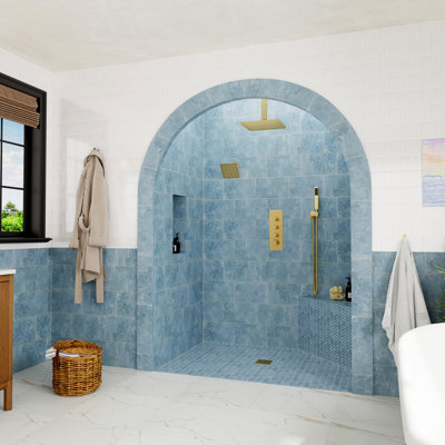 Regen Dual Shower Heads 3-Function Ceiling-Mounted Thermostatic Shower System With Handheld And Rough-In Valve