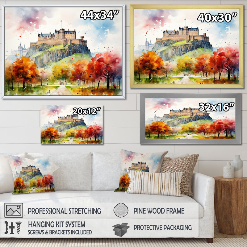 Art mural forteresse médiévale en Angleterre I, Toile tendue, H 12 po x l 20 po x P 1 po