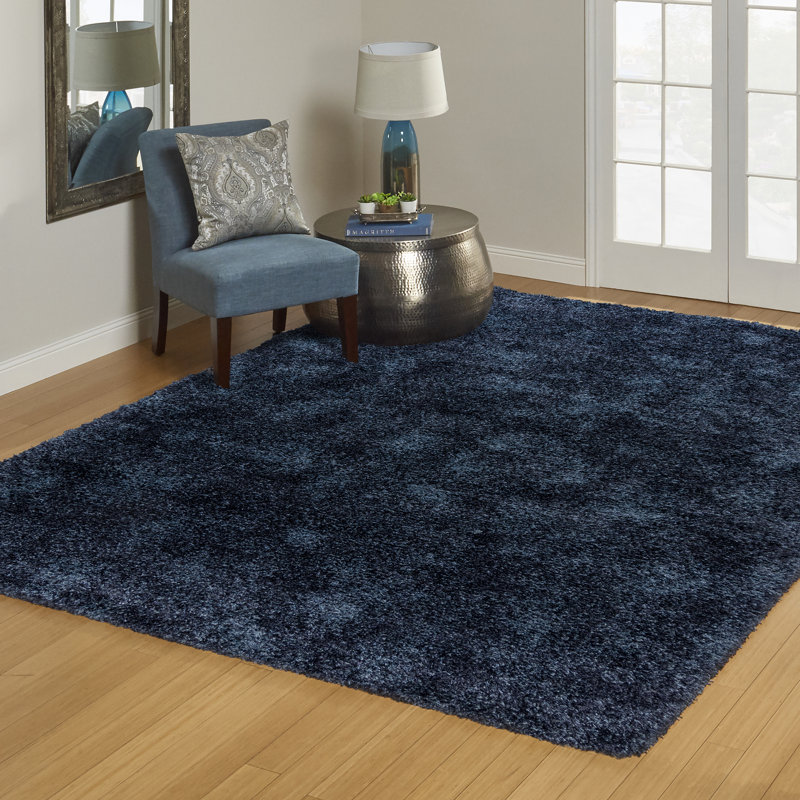  Ultimate Shag Modern Solid Color Navy Blue Polypropylene Thick Plush Shag Area Rug, Rectangle 9'5" x 13'