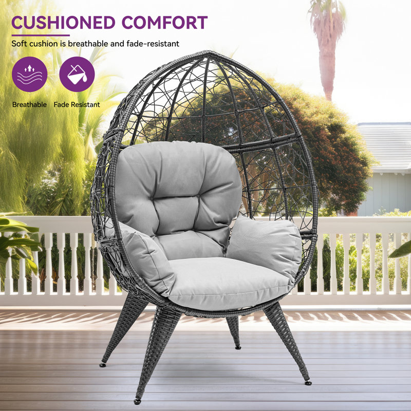 Gray Wicker Egg Chair with Cushions and Iron Frame