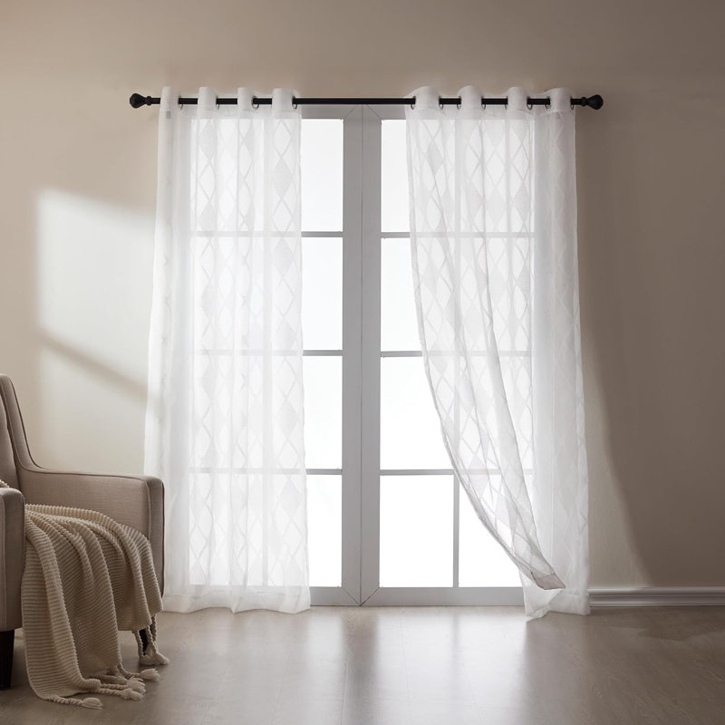 Cutwork Sheer Curtains, Light Filtering & Breathable Window Decor for Bedroom and Living Room, 52×63 in.