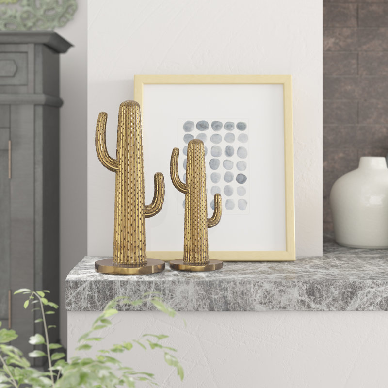 Ensemble de 2 sculptures de cactus naturels 2 pièces, Or