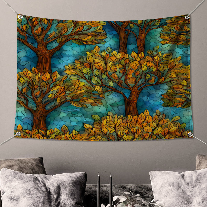 Tapisserie murale feuilles d'automne - Décoration murale nature, 104in H x88 with 4 Grommets