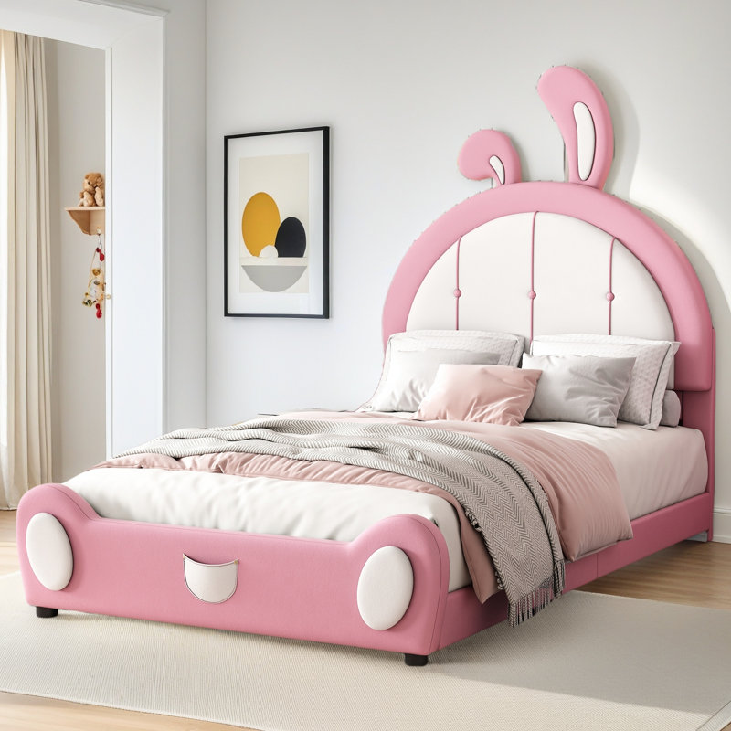 Lit plateforme simple tapissier, Rose