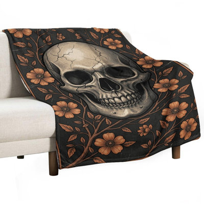 Jeté de crâne entouré de flanelle de luxe, couverture douce et chaude pour le canapé-lit du salon