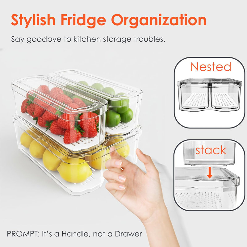 6 Pack Clear Freezer Organizer Bins with Lids for Kitchen