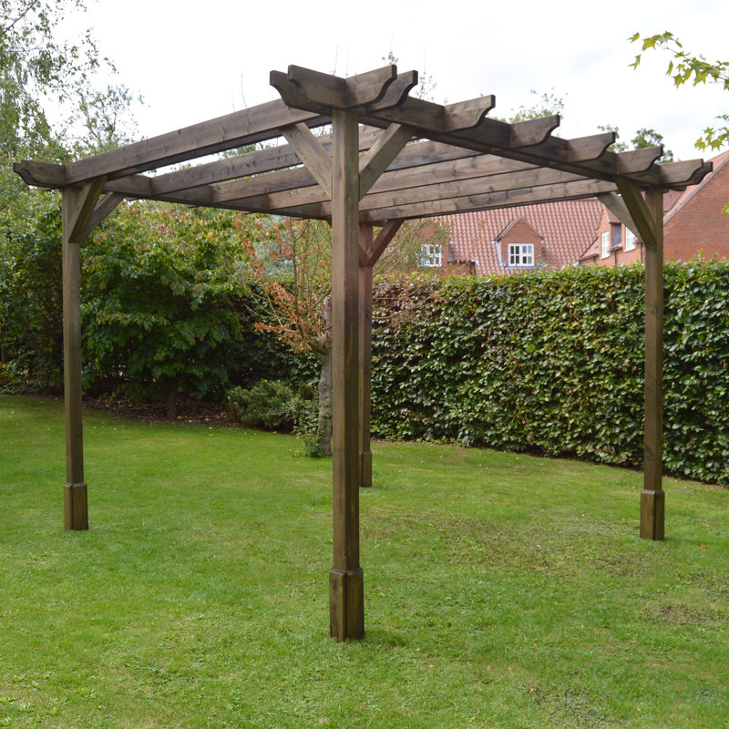 Baumbaugh Solid Wood Pergola, Rustic Brown, 7.87 ft x 7.87 ft