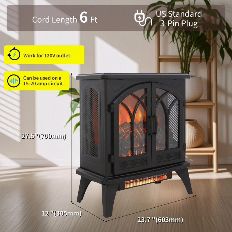 24 inch 3D  Flame Electric Infrared Quartz Fireplace Stove with remote control