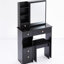 Table de coiffeuse de 29,2 po avec tiroir de gauche, tabouret rembourré, très grand miroir coulissant à droite, rangement multicouche de grande capacité, idéal pour les petites chambres à coucher, style américain, noir