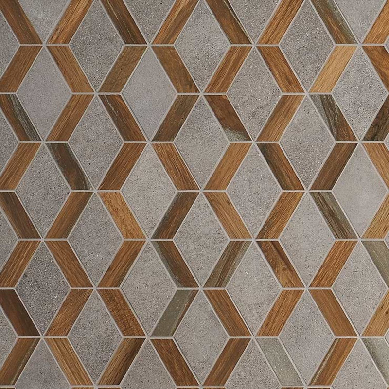 Eternal 9x12 Diamond Matte Wood Look and Cement Porcelain Mosaic Tile