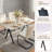Marble-Look Glass Dining Table with Black Metal Legs-620046258