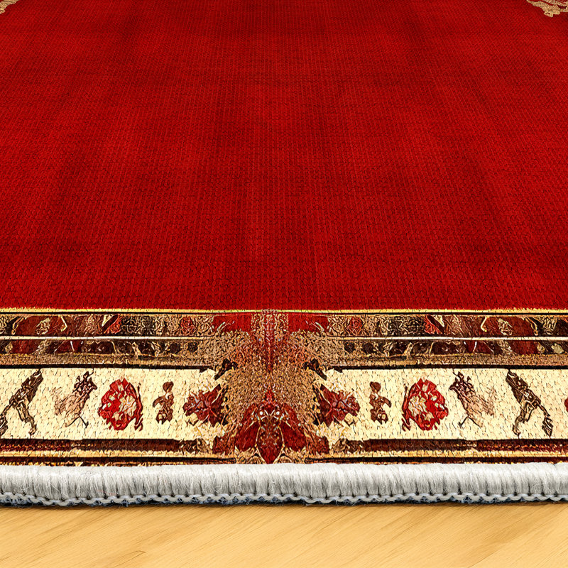 Susan Red Oriental Machine Printed Cotton Polyester Area Rug, Runner 3'4" x 13'2"