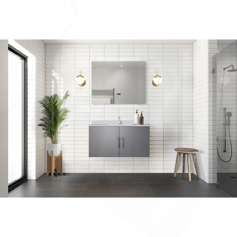 Meuble-lavabo gris foncé 36 po X P 22 po D, dessus en quartz blanc et ensemble de robinet, Gris foncé