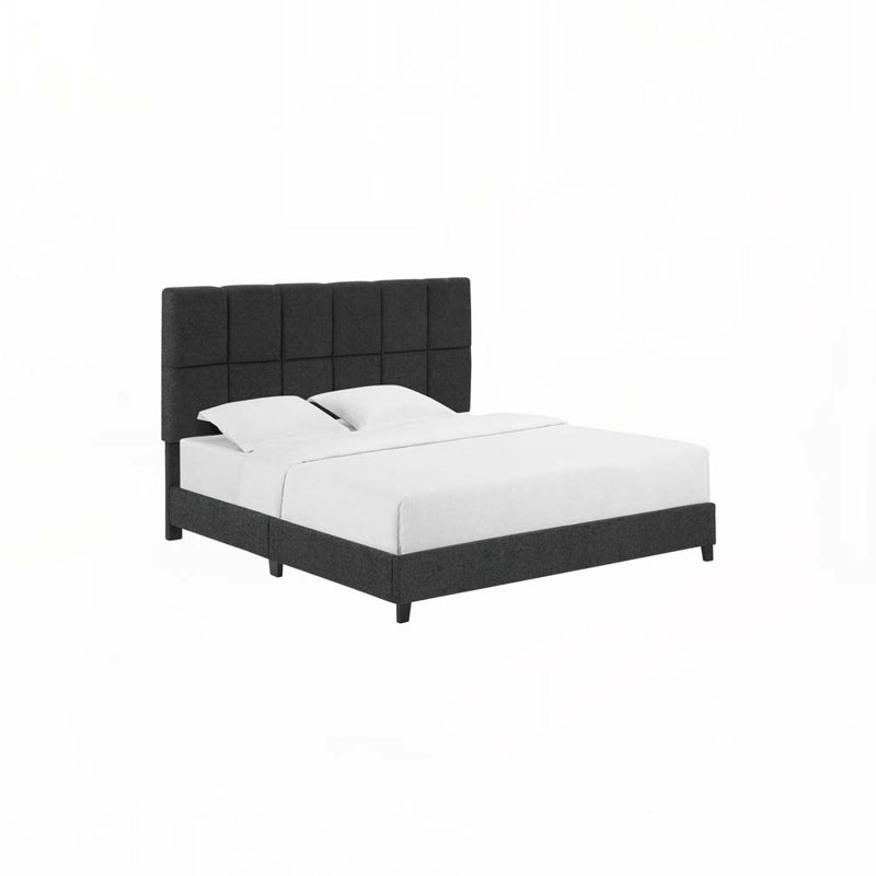 Lit plateforme tapissier Boucle, gris, King