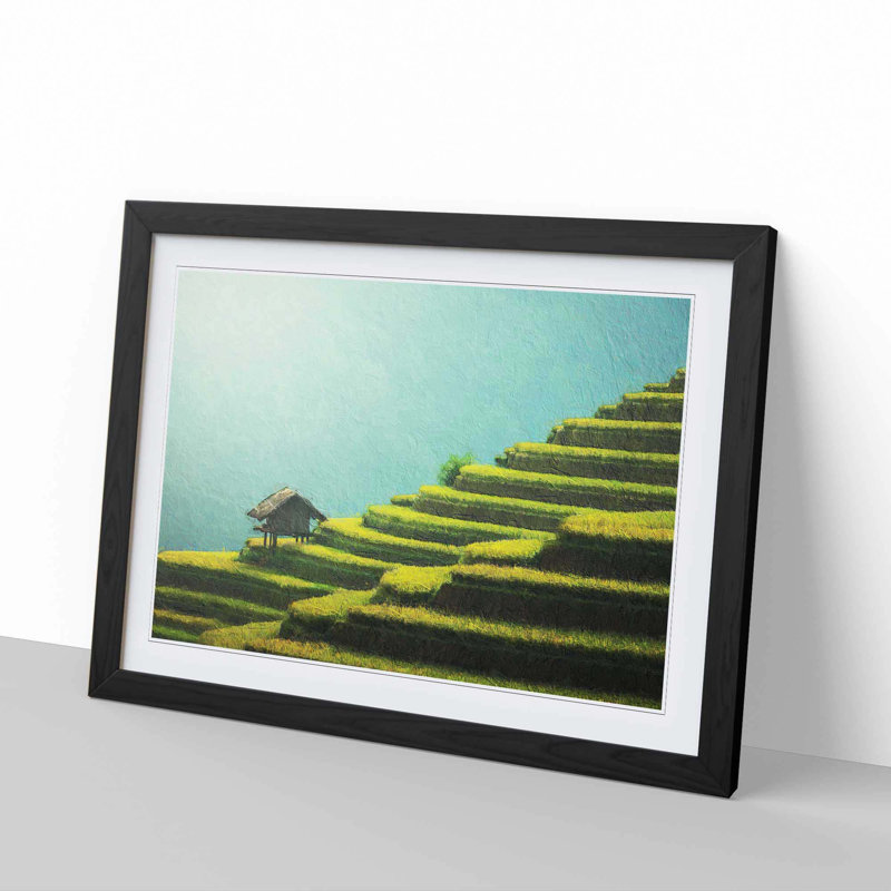 Rice Plantation in Cambodia - Picture Frame Painting Print, 27cm H x 36cm W x 2cm D, Black Framed