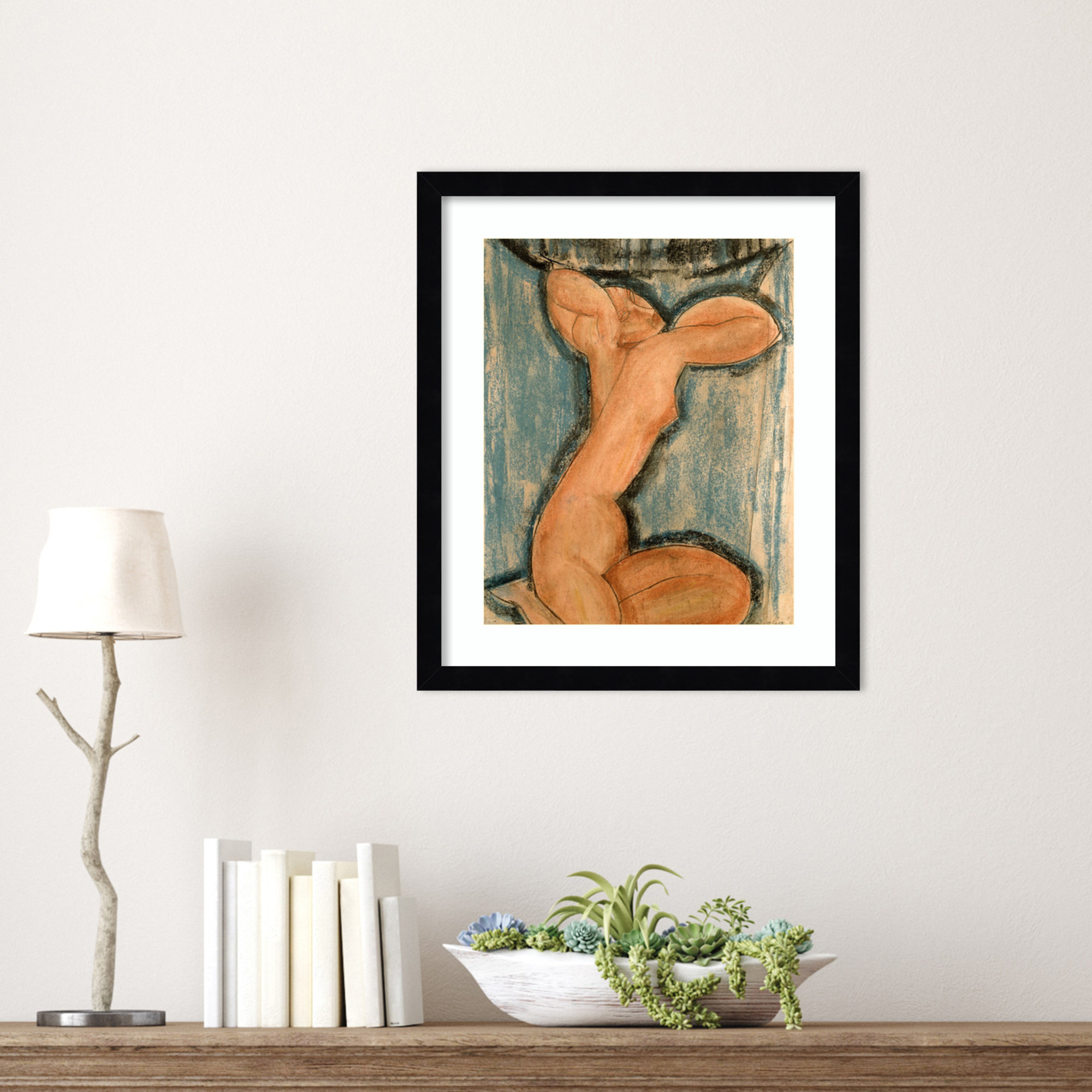 Caryatid by Amedeo Modigliani Wood Framed Wall Art Print, Black, 17" H x 15" W