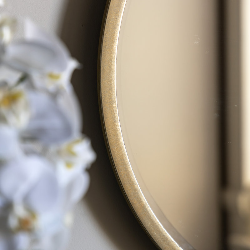 Thora Metal Round Wall Mirror, 60cm H x 60cm W, Higgins Round Mirror Antique Gold
