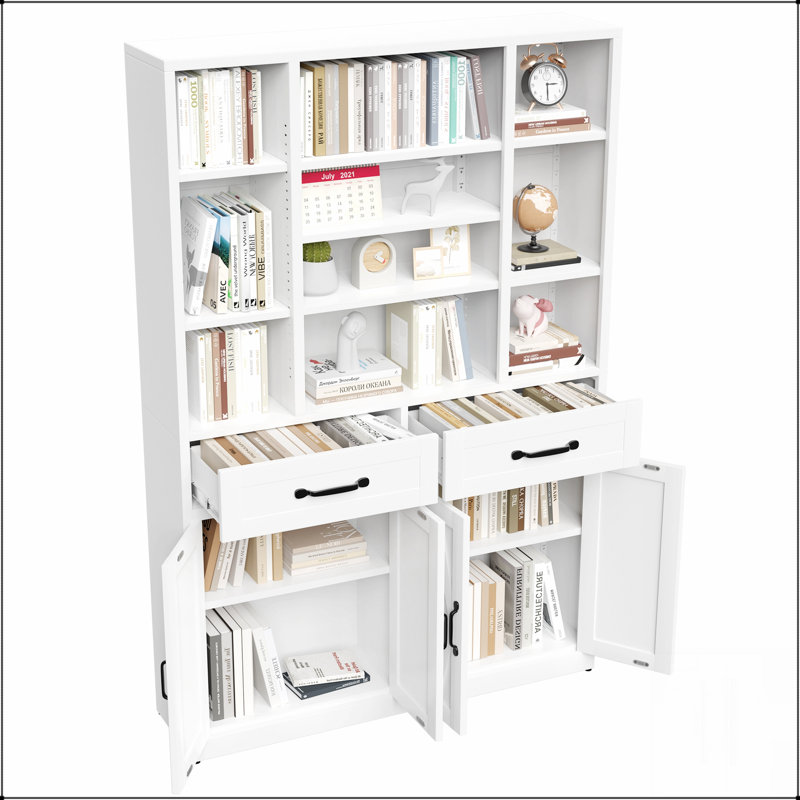 Bibliothèque de 71 pouces de hauteur en métal avec tablettes, tiroirs et portes réglables pour un rangement polyvalent et un style industriel