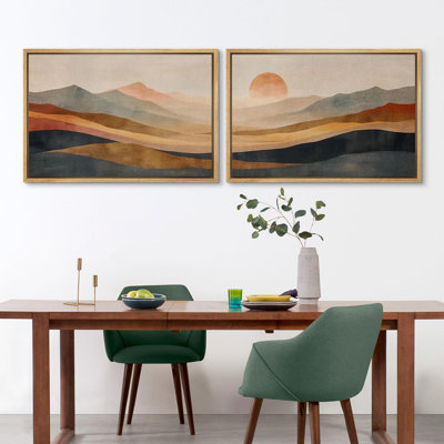 «Earthen Hues Abstract Sun Mountain Rustic» 2 pièces